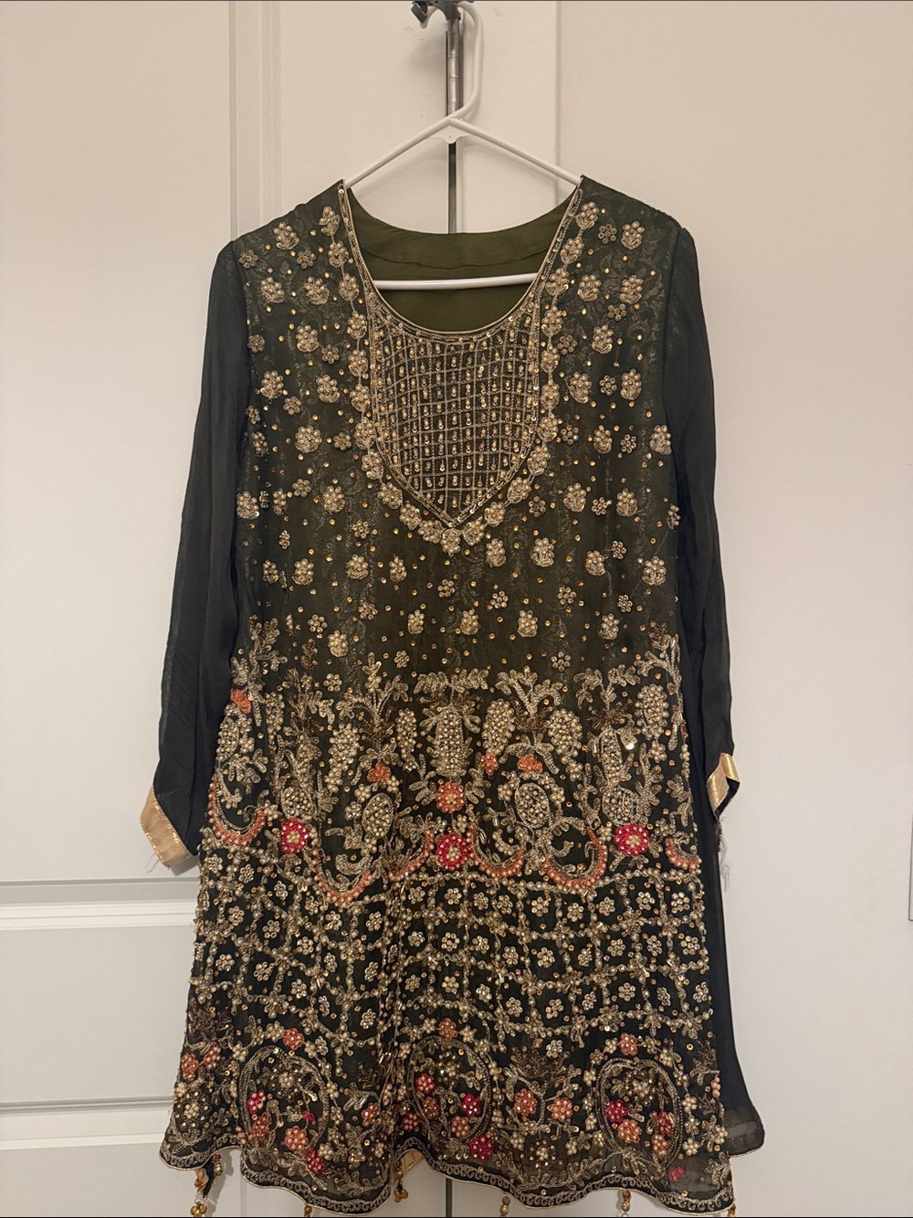 Embellished Olive Green Women’s Party Dress gharara style